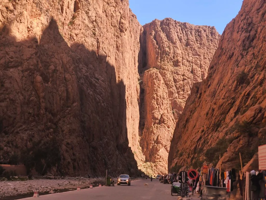 Towering cliffs of Todra Canyon in Morocco.