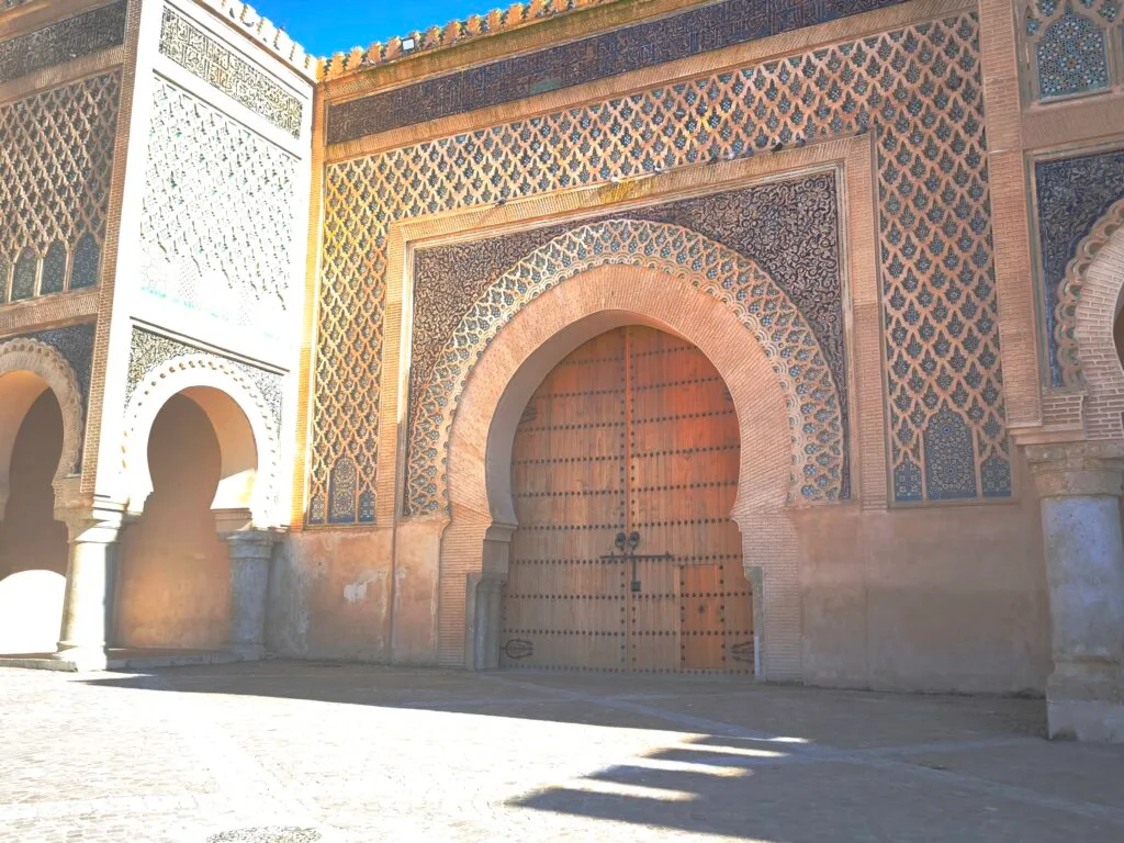 Monumental Bab Mansour gate in Meknes, Morocco.