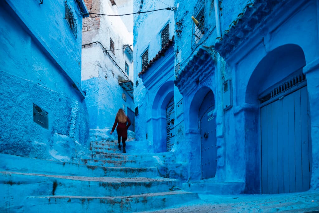 Exploring the serene blue streets of a quaint town of Chefchaouen Morocco